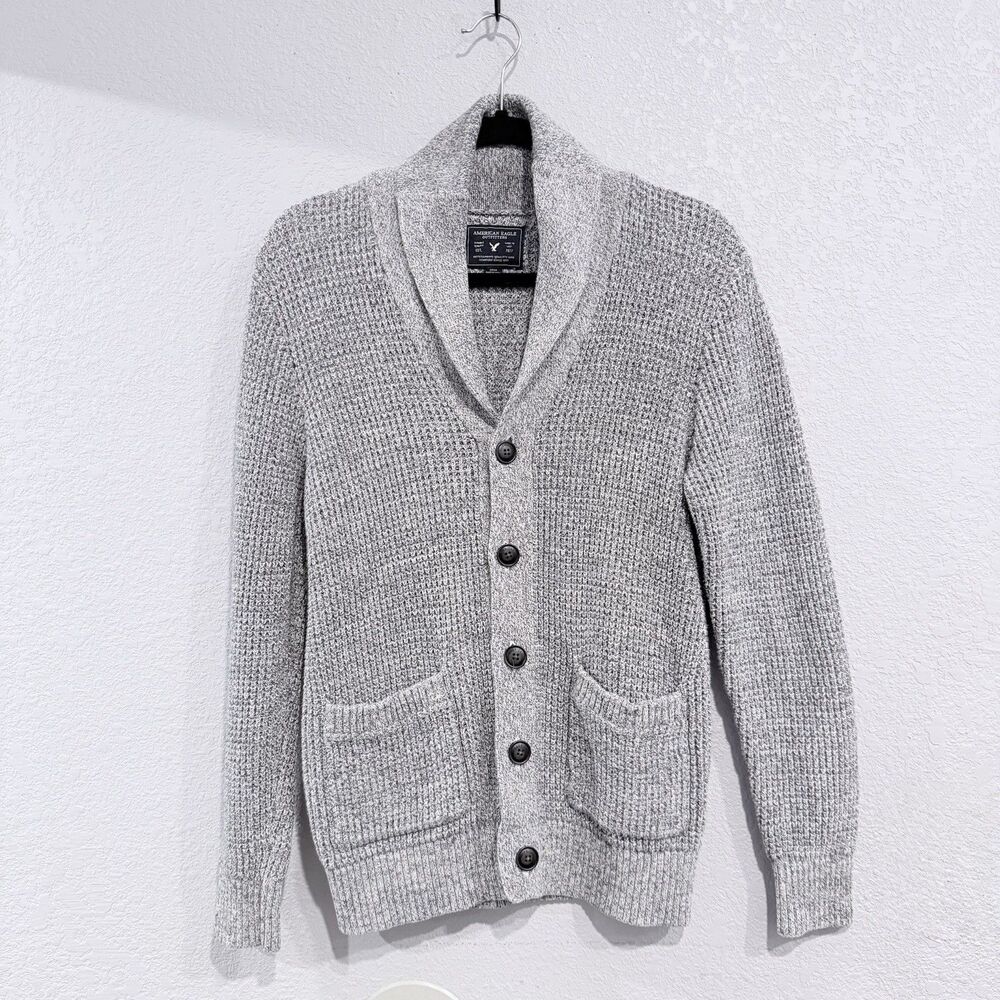 American Eagle Outfitters Cardigan Shawl Collar Gray Size Small Chunky Grandpa